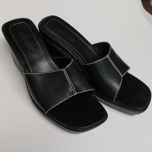 Women's black slip-on wedge sandals